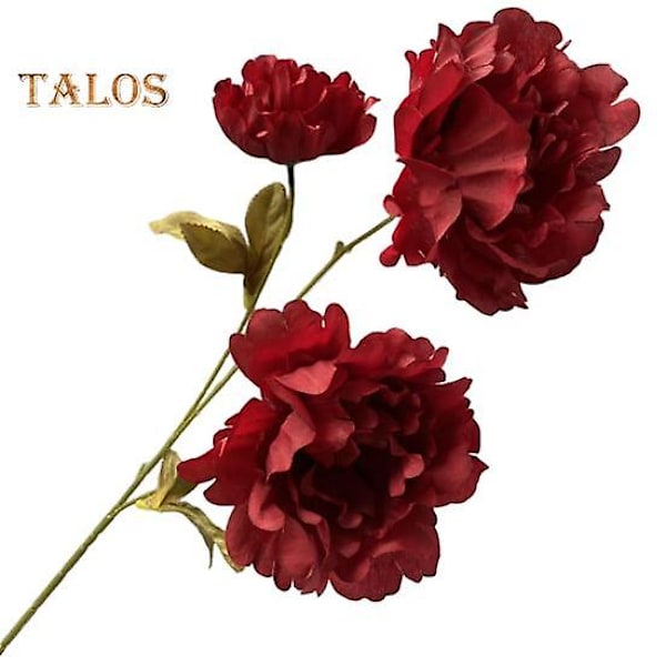Dekorativa konstgjorda blommor, 3 huvuden i en dekoration, pastoral stil, utsökt simuleringsväxt, falska sidenblommor, heminredning red