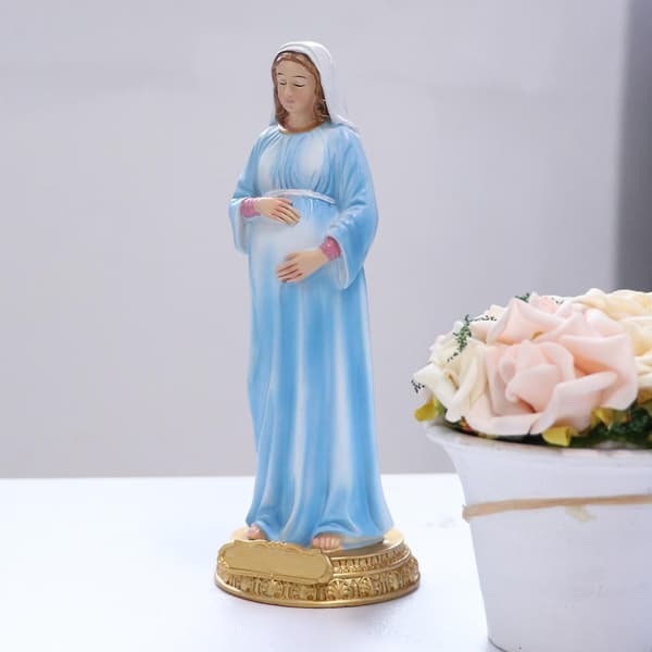 Gravid Jomfru Maria Statue Dekoration Guds Moder Håndlavet Religiøs