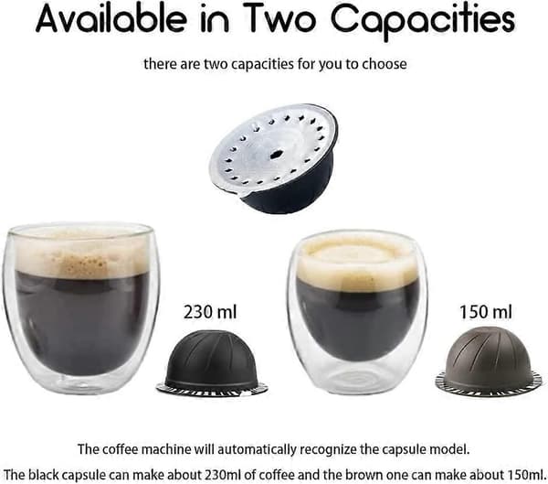 5 stk. Gjenbrukbare Vertuo-kapsler, påfyllbare kaffekapsler (Brun 150 ml, 5) 150ML