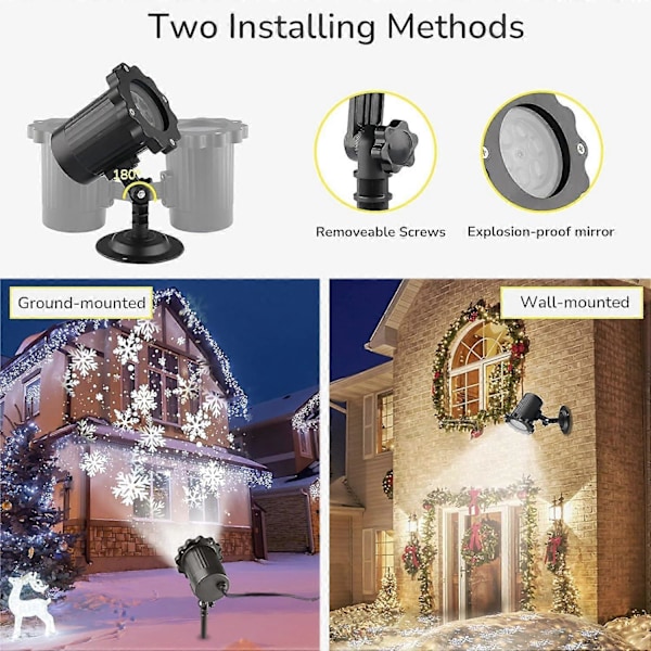 Julprojektor LED-lampa, Snöflingeprojektorlampa, Vit Dynamisk Nattbelysning, Utomhus Julprojektor, 180 Justerbar Vinkel, IP65 Vattentät