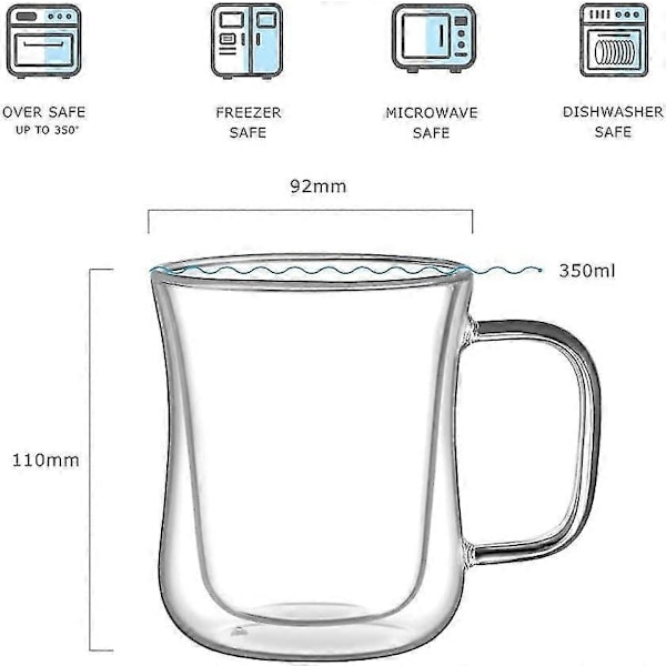 Dubbelväggiga Kaffeglas, Heilwiy 2x350ml Värmebeständigt Borosilikatglas Kaffegåva