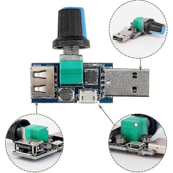 3 stk. USB Viftehastighetskontroller, mini DC 4-12v til 2.5-8v 5w Regulator Hastighetskontrollknapp med Bryter