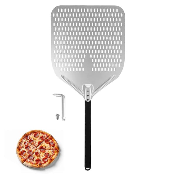 14-tommer Dural Pizzaspade med Hul, Sammenkobling, Tyk Ovnvending og Overførsel silver