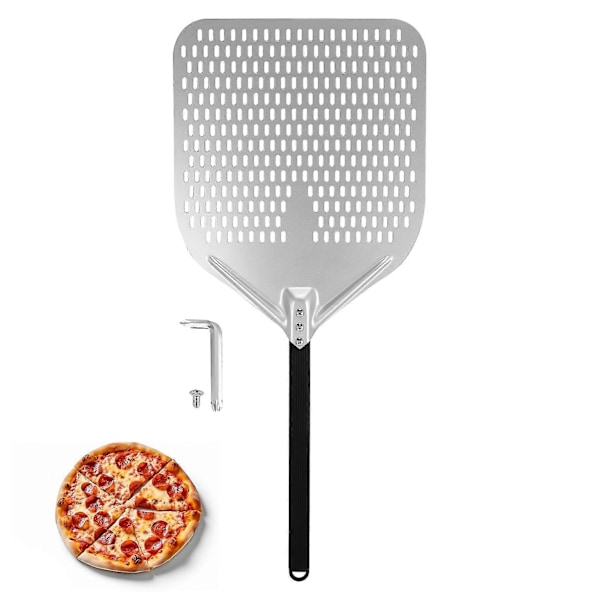 14-tums Dural Pizzaspade med Hål, Pizzaspade för Tjock Ugn, Vändning och Överföring av Pizza silver