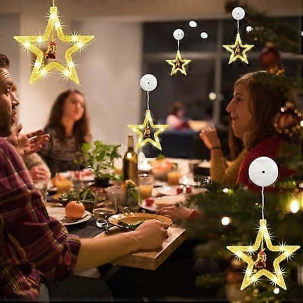 LED Julbelysning Inomhus, 2-pack LED Stjärn Julbelysning Varmvit Batteridriven med Sugproppar Juldekoration Fönster för Jul