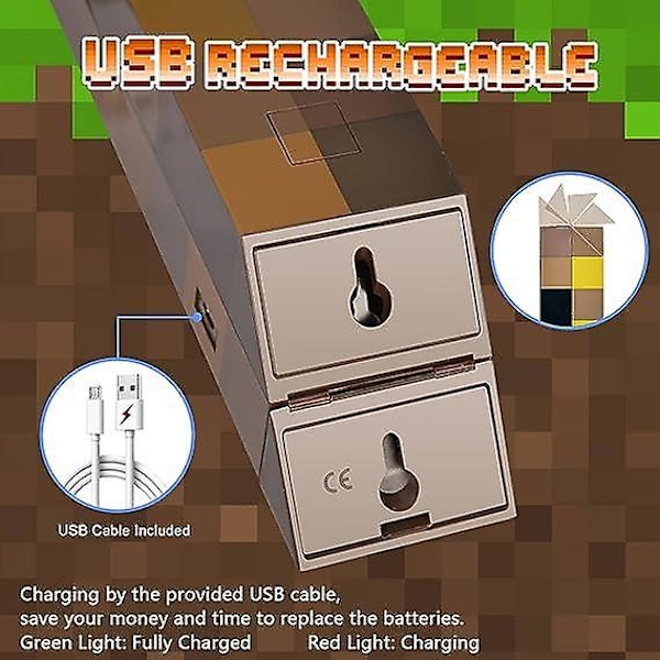 Redstone Fickla, USB Uppladdningsbar Monteras på Väggen eller Handhållen 32 cm LED Väggfickla för
