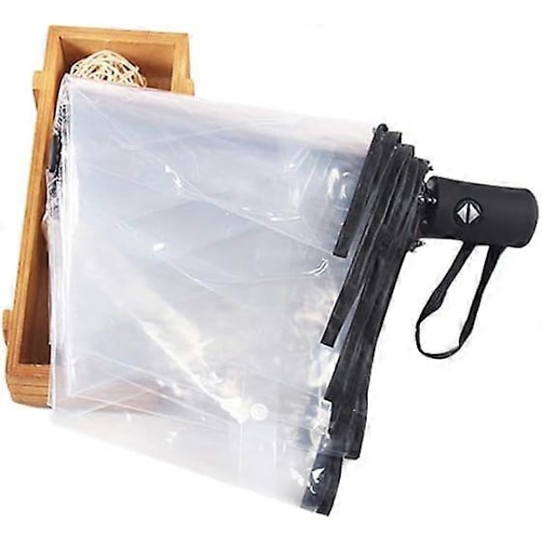 Automatisk Öppning Stängning Transparent Hopfällbart Paraply Automatiskt Paraply 8 Ribbor Paraplyer Reseparaply Lättvikt Bärbart Black