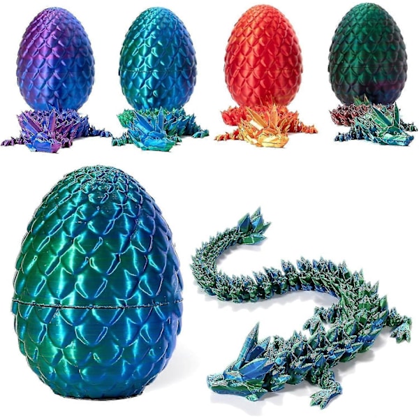 3D-printad drake i ägg, fullt rörlig kristalldrake med drakägg Red