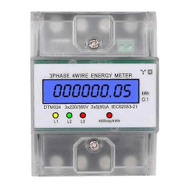 3-fas 4-tråds energimätare 220/380V 5-80A Energiförbrukning kWh-mätare DIN-skena Installation Digital effektmätare