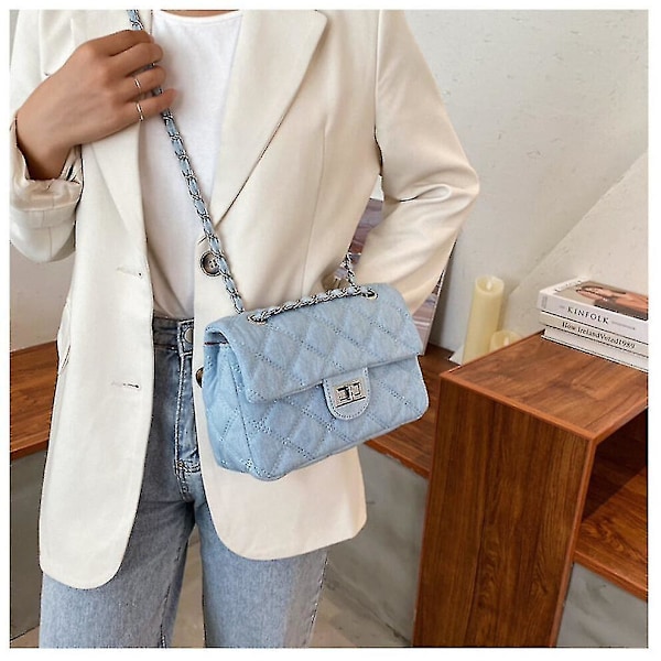 Fash Kedjeväska Dam Denim Quiltad Väska Fe Handväskor Dam Väskor