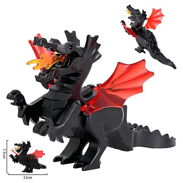 MOC Kreativa Medeltida Draken Actionfigurer Modell Byggstenar Klossar Samling DIY Kul Brinquedos För Barn Presenter Blcak Dragon 01