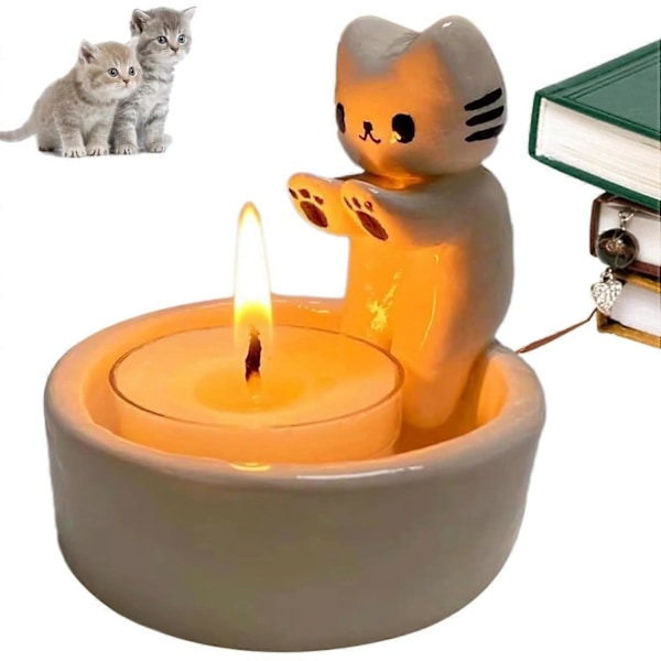 Tecknad Kattunge Ljusstake, Söt Katt, Handgjord Keramisk Ljusstake, Kattunge Värmer Tassarna Söt Doftljushållare, Kattälskarens Val Dekor, Vit