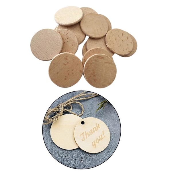 20 Stycken Obehandlade Träskivor Runda Diskar Cirkelbitar Utskurna Flisor 4cm
