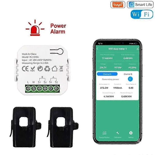 Tuya Smart Wifi Energimätare Dubbelriktad Med Strömtransformator App Övervakning Effekt 80a Stöd Ala