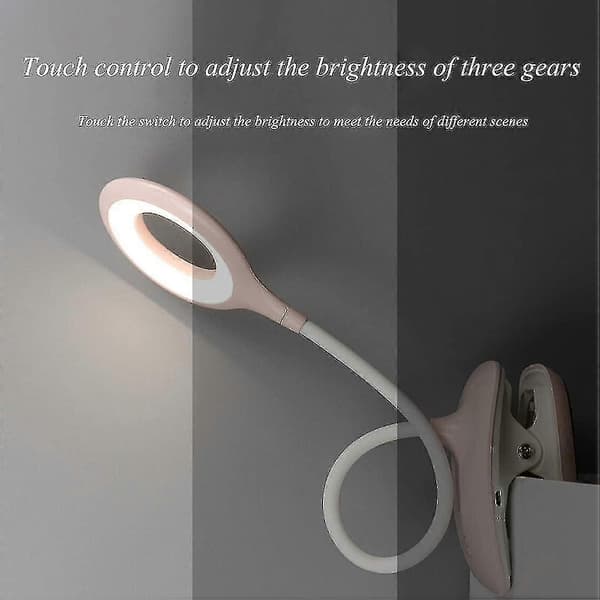 LED Clip-on Læselampe Dæmpbar Øjenbeskyttelse Bordlampe Pink