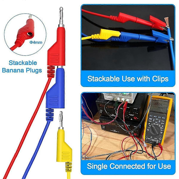 4mm Stapelbara Banan-Till-Banan Kontakt Flexibel Kabel, Elektriska Testkablar Med 10st Skyddande Koppar Alligatorklämmor