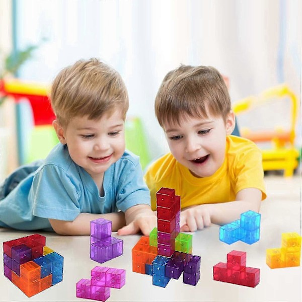Magnetiska Byggklossar För Barn Magisk 3D Magnetisk Pusselkub Med 54 Guidekort För Barn (röd) (FMY)