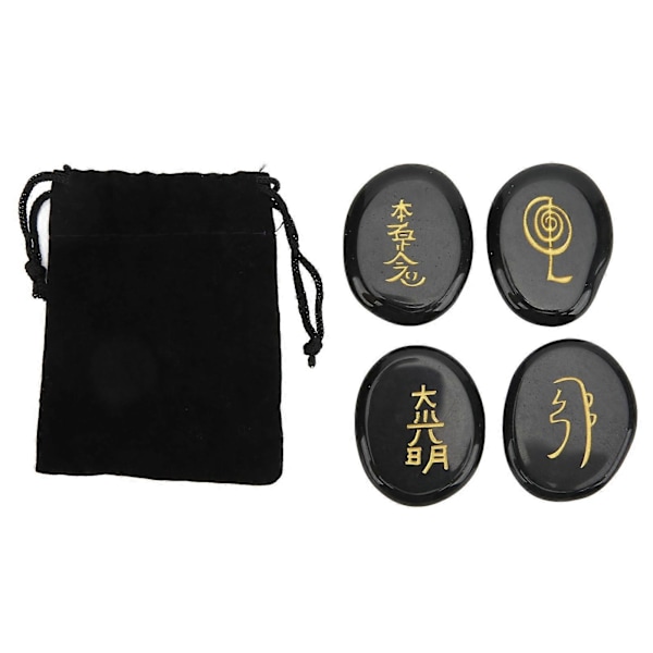 4-pack Reiki Symbol Kristall Healing Stenar Set med graverade symboler, Meditationsdekor Gåva för Avkoppling
