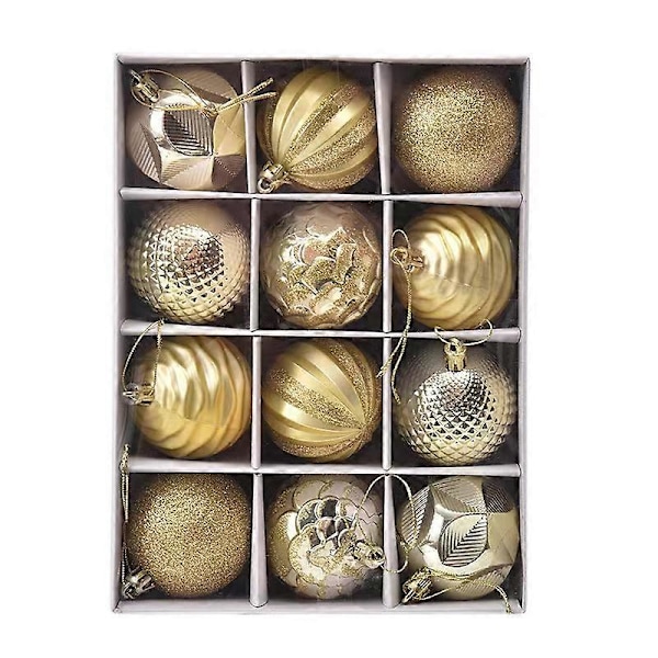 12 st Bollar Träddekoration Hemdekoration Gott Nytt År Navidad Hänge Boll Tillbehör Gold 6cm