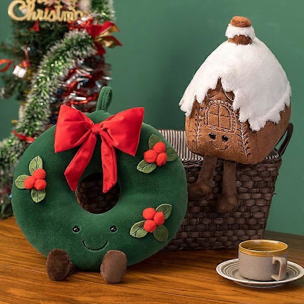 Juldekoration kudde julgran docka soffa vardagsrum kudde sängkudde pepparkaksgubbe älg Christmas tree green 38cm As shown