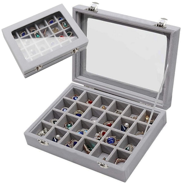 Jewelry Box with 24 Compartments Grey grå