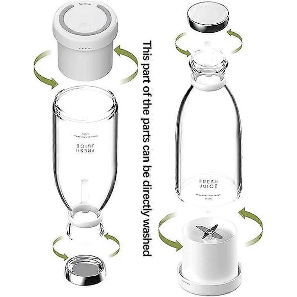Personlig Blender, Portabel Blender, Batteridriven USB-Blender (Rosa) White 420ML