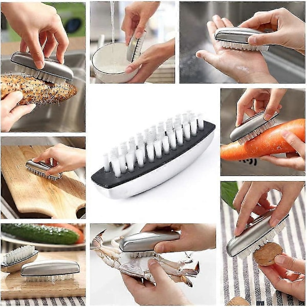 2x Handnagelborste i rostfritt stål, Nagelborstar Hårda Borst Nagelrengöringsborste Bästa Presenten (FMY)