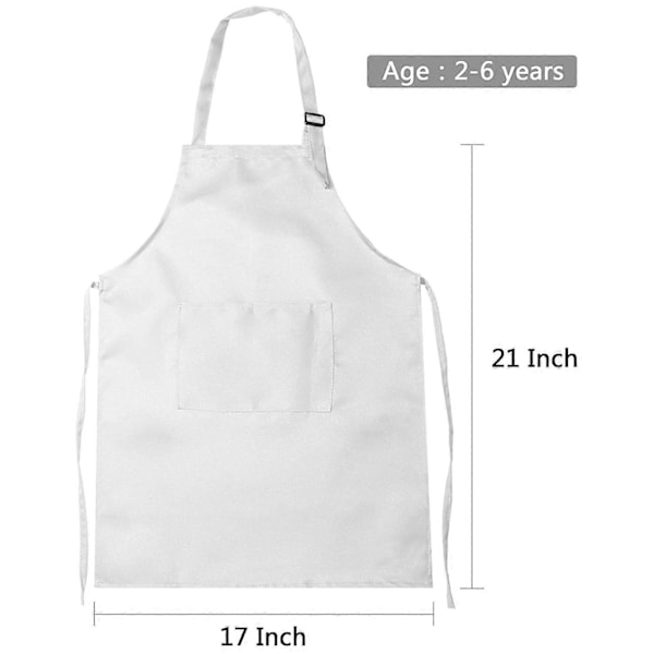 12-delad förklädes- och kockhattsset, justerbart barnförkläde med fickor (vit, lämplig för 2-6 år) white