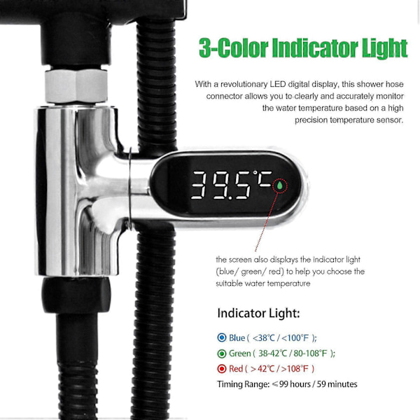 LED Display Hem Vatten Dusch Termometer - Genererande Elektricitet Vattentemperatur Mätare Monitor F
