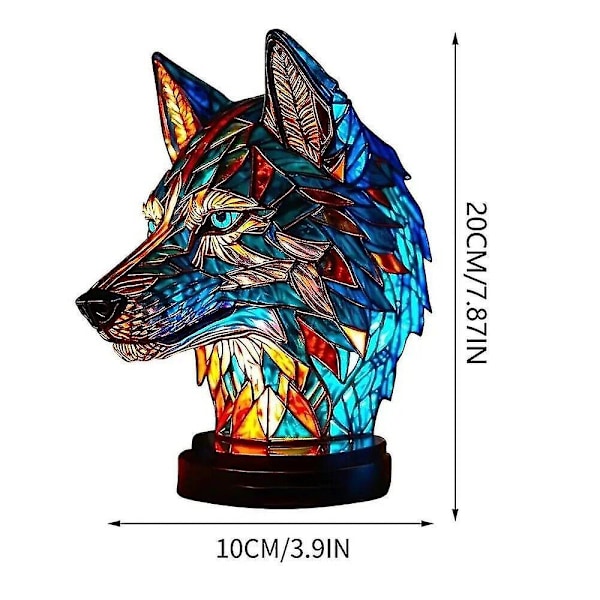 Serie Nattlampa Djur i Målat Glas, Bordslampa Djur, Målat Glas Drake/Kyckling/Katt/Varg/Delfin/Uggla/Häst/Sköldpadda Bordslampa, Målad Lampa Fo Wolf