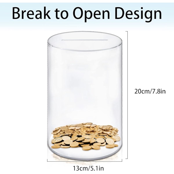 Spargris som inte kan öppnas, Akryl Sparbössa Genomskinlig för Vuxna och Barn, 20 13 13cm Transparent