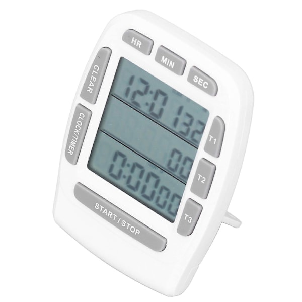 Triple Timer Ur Nedtælling Optælling 4,0x4,4cm LCD Display Multifunktion Hvid Indbygget Batteri