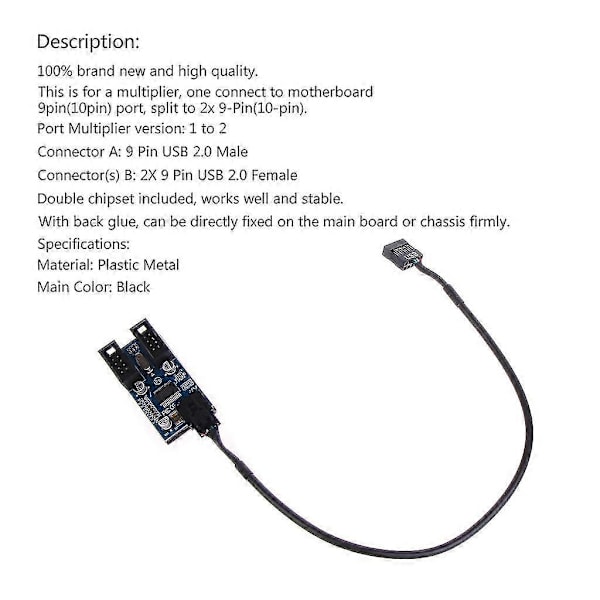 9-pins USB Header Splitter 1 till 2 Hona Förlängningskabel Kort För Moderkort