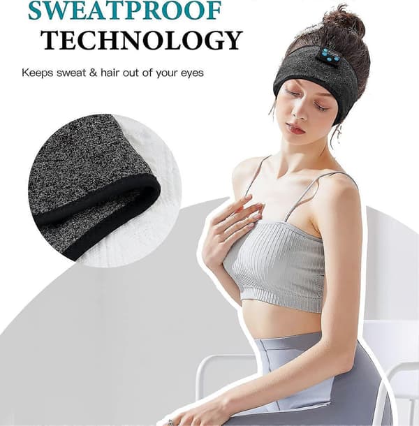 Sovhörlurar Bluetooth Sovmask - Justerbart Pannband med Hörlurar för Sidosovare