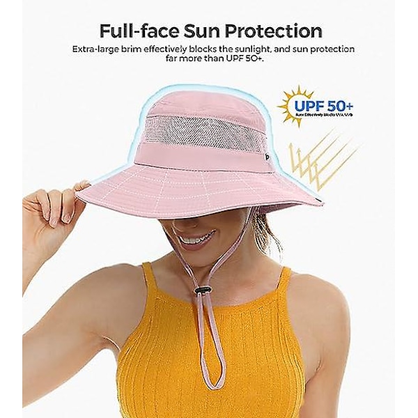 Solhatt med hästsvanshål för kvinnor, sol UV-skydd UPF50+ vattentät strandhatt safari vandringshatt för kvinnor (FMY)