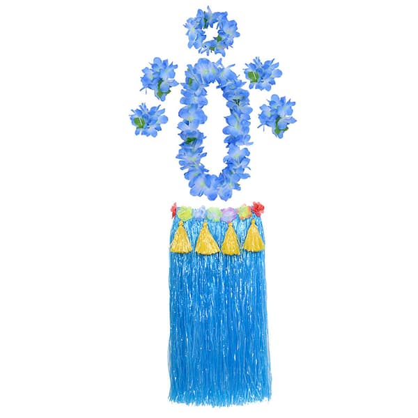1 Set Hula Kjol Hög Elastisk Iögonfallande Plastfiber Hawaiian Hula Gräskjol Set för Sommar Blue