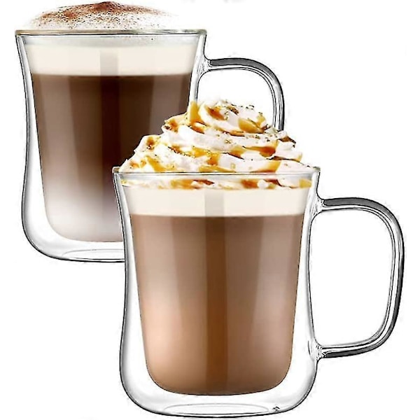 Dubbelväggiga Kaffeglas, Heilwiy 2x350ml Värmebeständigt Borosilikatglas Kaffegåva