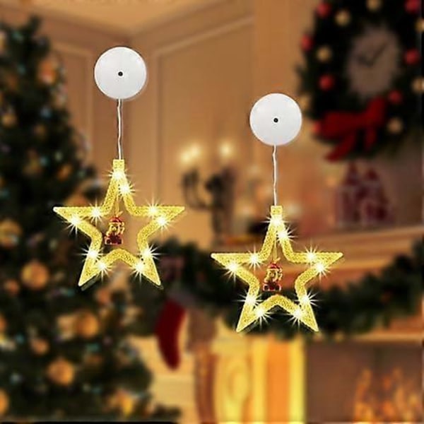 LED Julbelysning Inomhus, 2-pack LED Stjärn Julbelysning Varmvit Batteridriven med Sugproppar Juldekoration Fönster för Jul
