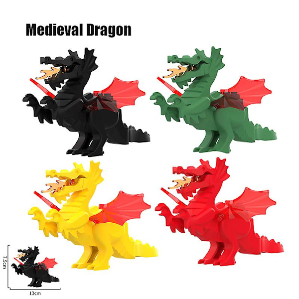 MOC Kreativa Medeltida Draken Actionfigurer Modell Byggstenar Klossar Samling DIY Kul Brinquedos För Barn Presenter Green Dragon 02