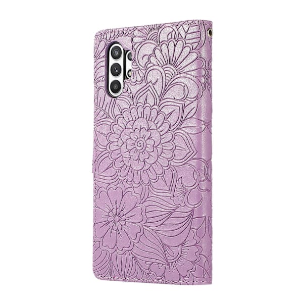 För Samsung Galaxy A32 5G Skin Feel Präglad Solros Horisontell Flip Läderfodral med Hållare & Kortfack & Plånbok & Snodd (Lila)