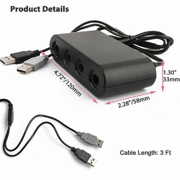 4-Port Kontrolleradapter for Nintendo GameCube til Switch & Wii U & PC