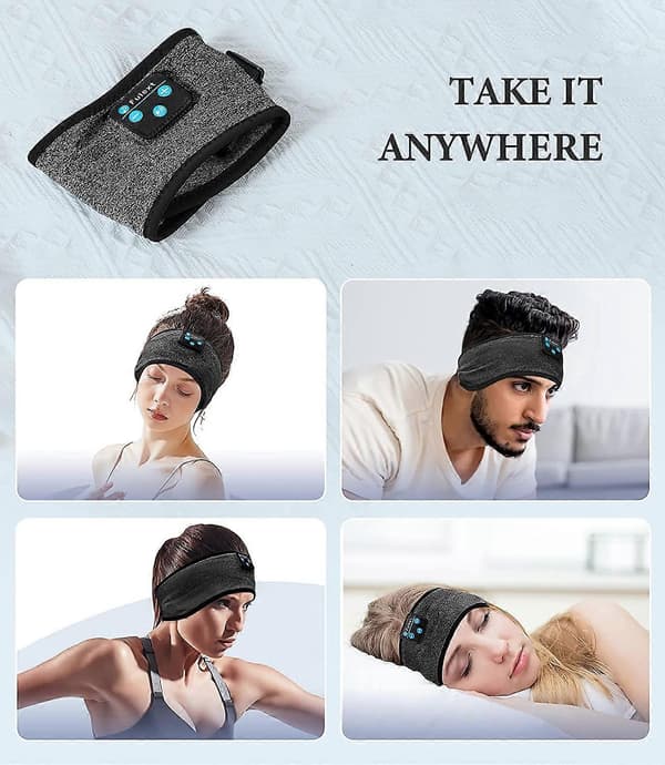 Sovhörlurar Bluetooth Sovmask - Justerbart Pannband med Hörlurar för Sidosovare