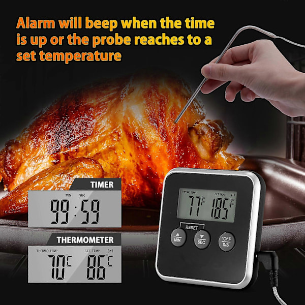 Digitalt Kjøtttermometer Mat Grilltermometer BBQ Grill Røyktermometer Med Smart Matlagingsmodus Timer Varsel Bakeovn Digitalt Termometer