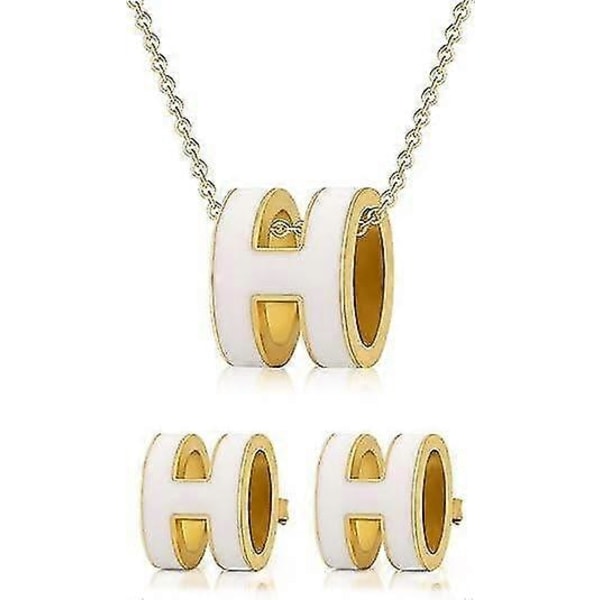 2 Halsband för Kvinnor 18k Guldpläterade H Halsband Örhängen för Kvinnor Smyckesset Flicka Valen