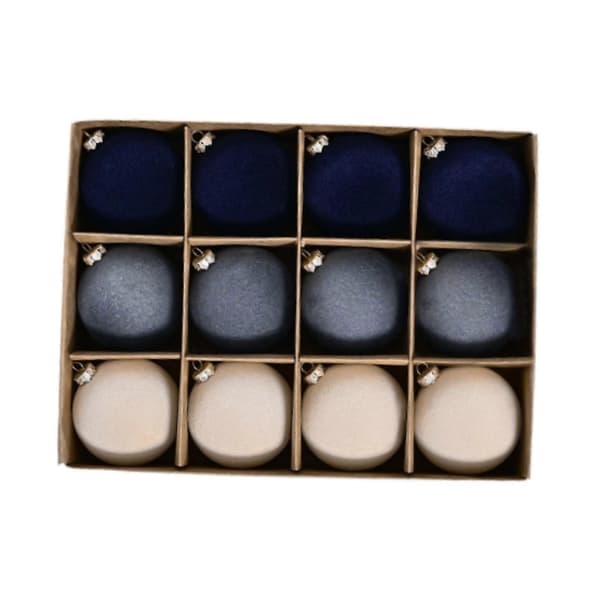 12 stk. Flocked Julekugle Ornamenter Julepynt Brudsikker Mørkegrøn Multi Dark Blue Multi Small
