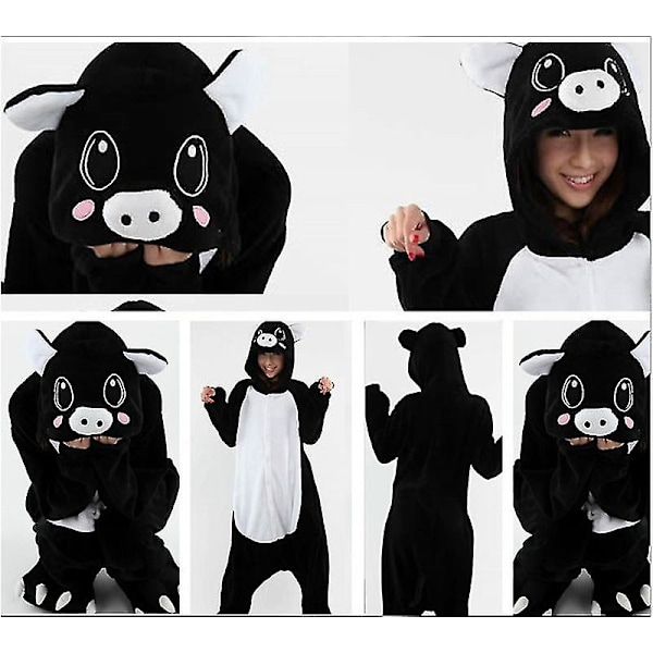 Djur-Onesies för Kvinnor Flanell Pyjamas Set Vuxen Unisex Män Halloween Gris Cosplay Kostym Par Sovkläder Barn Jul Jumpsuits Black Pig L (Height 166-174CM)