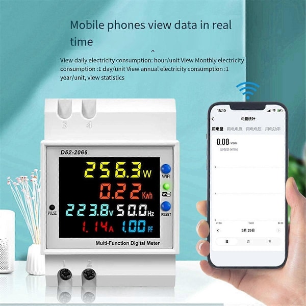 Tuya WiFi Intelligent Digital Display Elmätare DIN-Skena Spänningsmätare Strömmätare Effektfaktor Frekvensmätare A