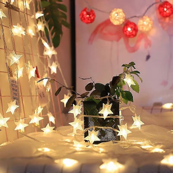 Innendørs stjernelys med rosa LED-lys, klar kabel, støpsel, 5 m (1 stk, hvit)