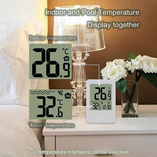 ZX3351A Indendørs Trådløst Flydende Termometer Digitalt Display Svømmepøl Termometer med Stativ