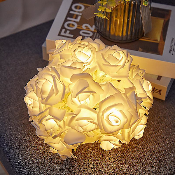 Vit Ros LED Ljusslinga - 20 Varmvita Blommor - LED-slinga För Inredning Eller Fest, 3 Meter